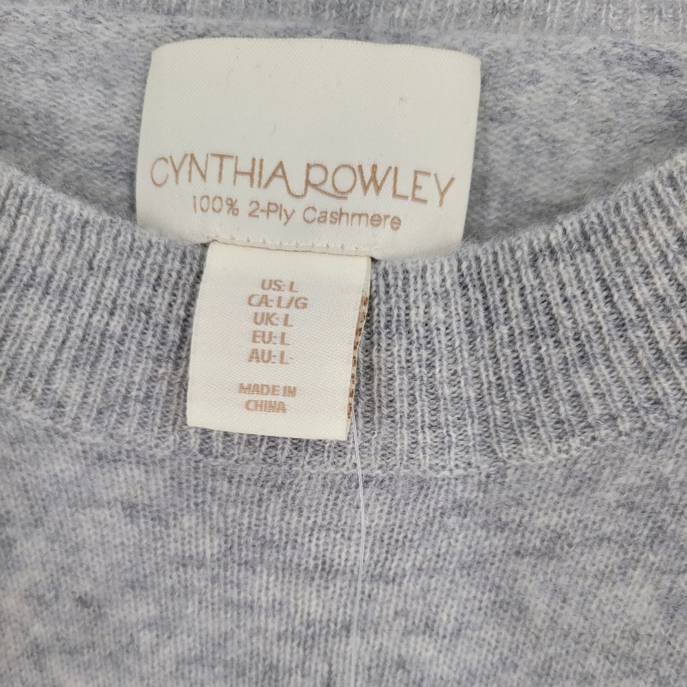 Cynthia Rowley 100% 2-ply Cashmere Floral Grey Sweater Size L New - Picture 2 of 6